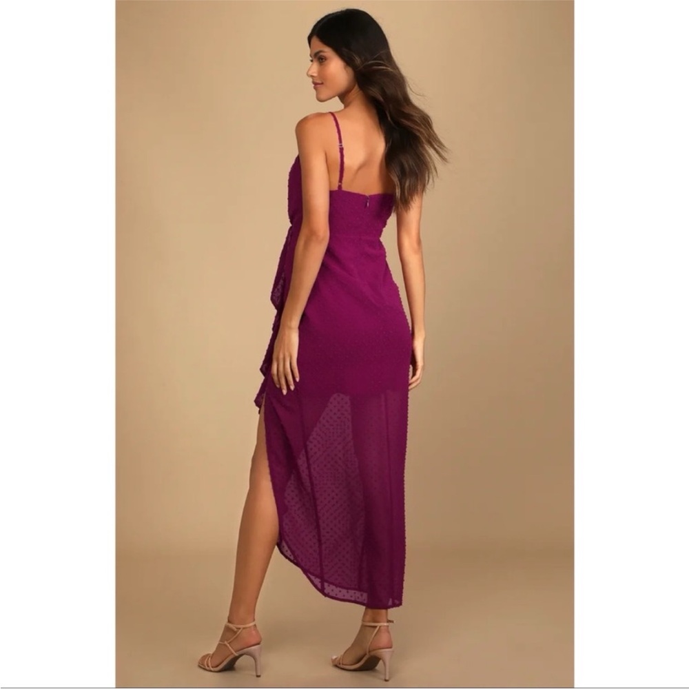 Lulu's Purple High-Low Ruffle Wrap Dress - Picture 2 of 8